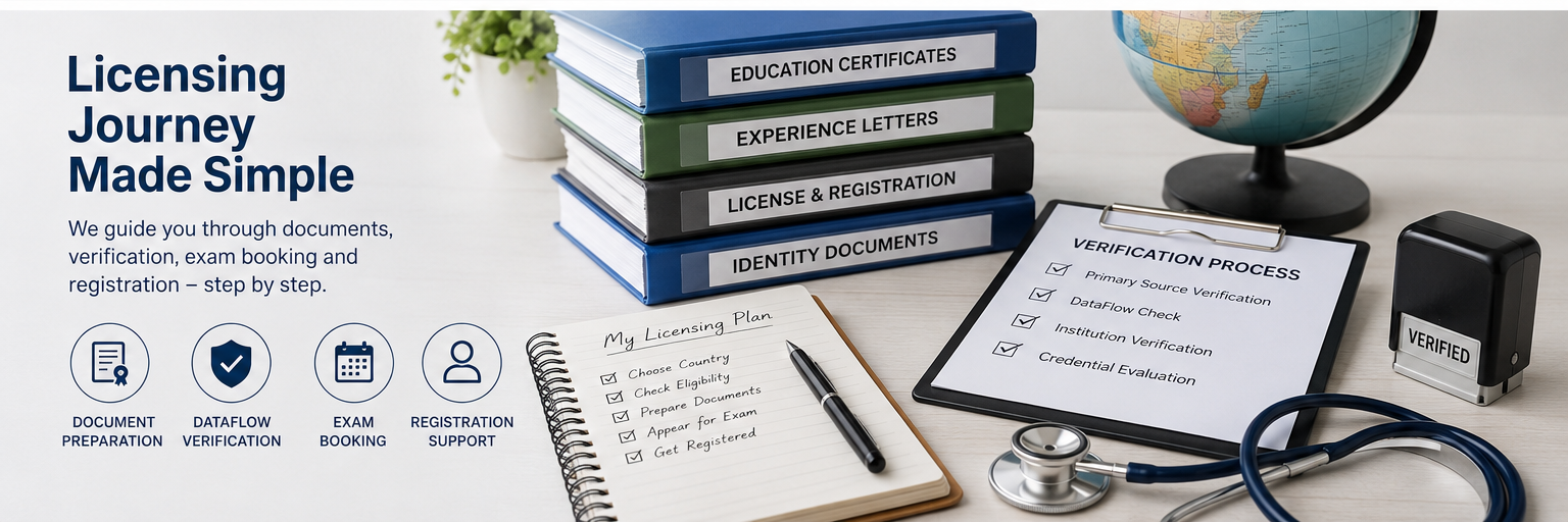 Healthcare Licensing Exam Guidance Pathway Licensing exam route for documents verification exam booking and registration